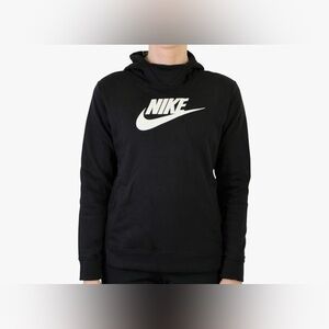 Nike Black Women's Sportswear Large Logo Hoodie Funnel Neck Hoodie S
